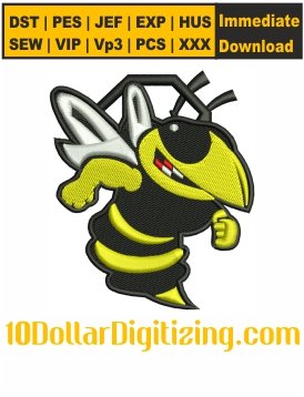 Yellow-Jacket-Bee-Embroidery-Design,-Georgia-Tech-Football-Embroidery-Pattern,-NCAA-Team-Embroidery-Files-Instant-Download