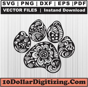 Zentangle-Paw-Print-Svg,-Animal-Paw-Png-Vector,-Paw-Print-Svg-Cut-File-For-Cricut-Silhouette-Printable-Files