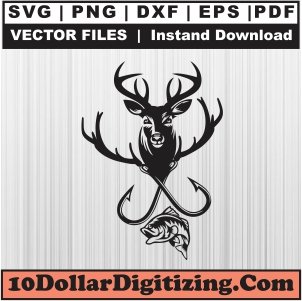 Hunting-and-Fishing-Svg,-Deer-Png-Vector,-Fish-Hook-Svg-Cut-File-For-Cricut-Silhouette-Printable-Files