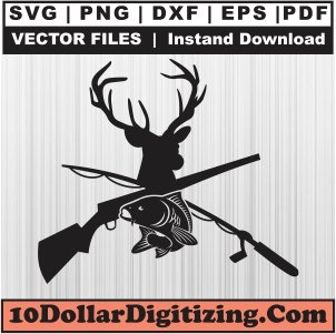 Deer-Hunting-and-Fishing-Svg,-Deer-and-Fish-Png-Vector,-Hunting-Logo-Svg-Cut-File-For-Cricut-Silhouette-Printable-Files