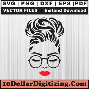 Lady-Face-Svg,-Messy-Bun-Png-Vector,-Woman-Face-with-Sunglasses-Svg-Cut-File-For-Cricut-Silhouette-Printable-Files